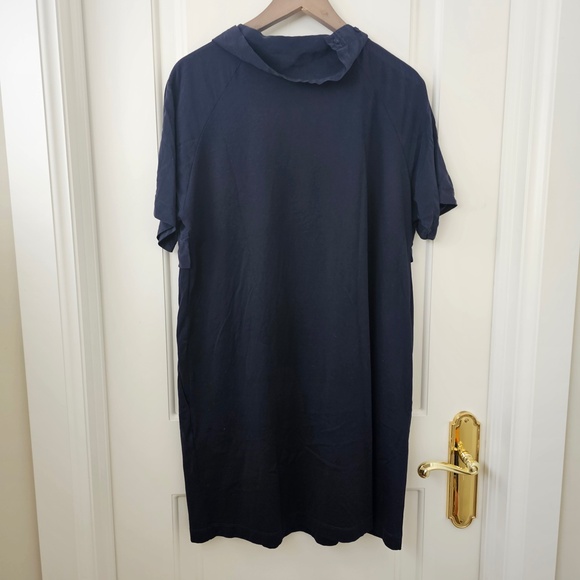 COS Dark Navy Cotton & Silk Cowl Neck Relaxed Fit W Pockets Dress M - Picture 3 of 8
